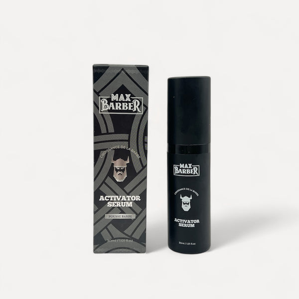 MaxBarber Sérum Activateur pour la Pousse de Barbe - Stimule la croissance naturelle des poils pour une barbe plus dense et plus fournie. Formule enrichie en ingrédients actifs pour renforcer et revitaliser les follicules pileux. Obtenez une barbe plus épaisse et plus vigoureuse avec un soin quotidien.